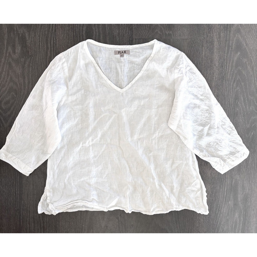 FLAX 100% Linen 3/4 Length Sleeve Blouse Size Large